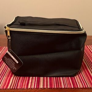 NWT Large Black Toiletry Bag with Gold Zipper and Interior Slats